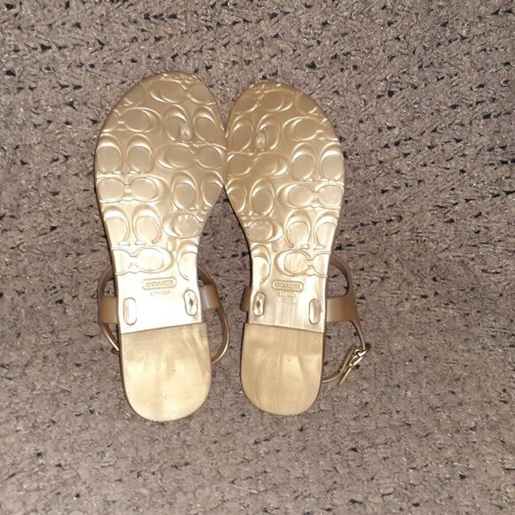 COACH-Phila-Gold Jelly Thong Sandals-T-Strap/Ankle Strap Buckle-Sz 8B-Near Mint - Picture 8 of 8